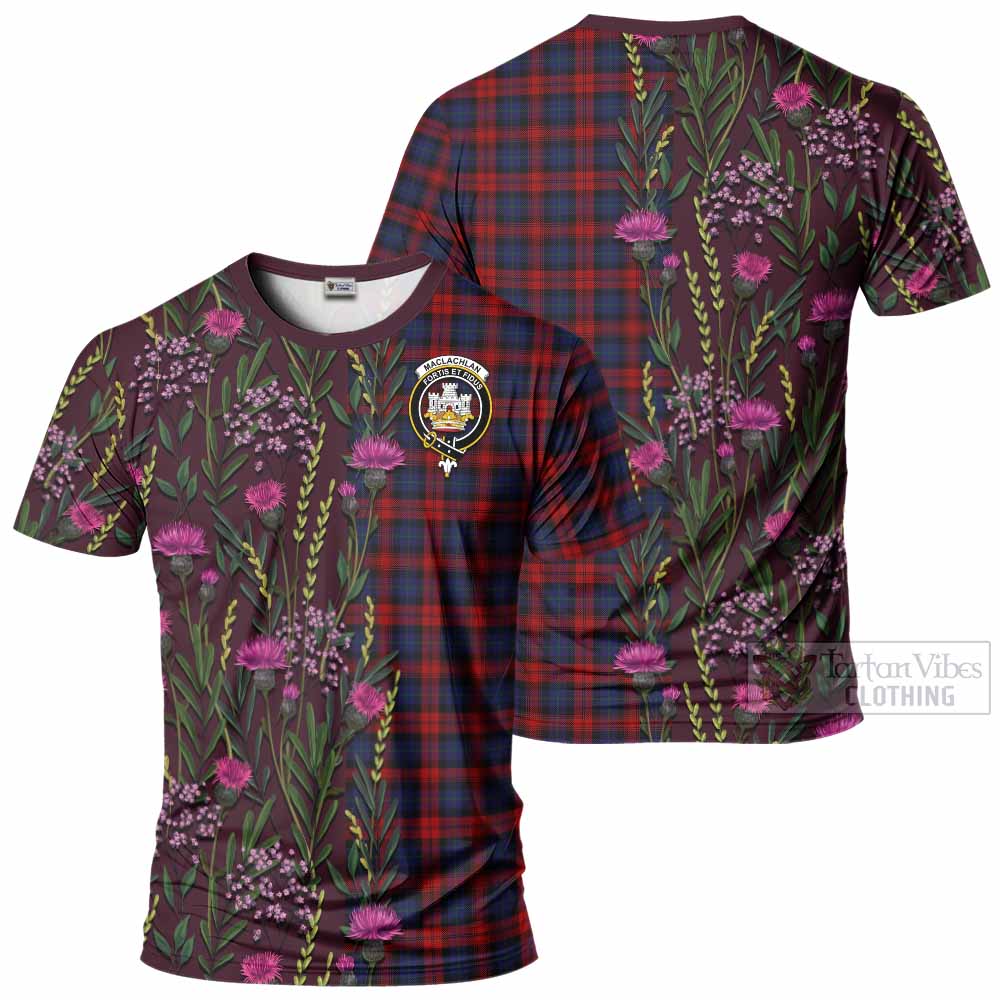 MacLachlan (McLachlan) Family Crest Tartan T-Shirt Scottish Thistle Flower Pattern Half Style - Tartan Vibes Clothing