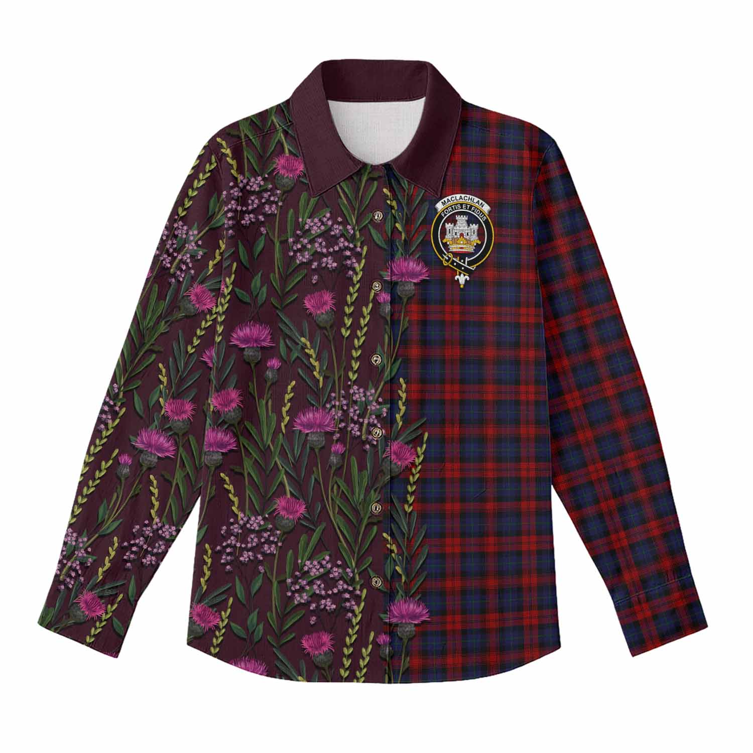 MacLachlan (McLachlan) Family Crest Tartan Women Casual Shirt Scottish Thistle Flower Pattern Half Style - Tartan Vibes Clothing