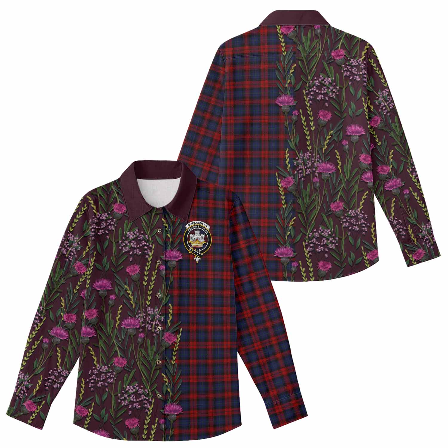 MacLachlan (McLachlan) Family Crest Tartan Women Casual Shirt Scottish Thistle Flower Pattern Half Style - Tartan Vibes Clothing