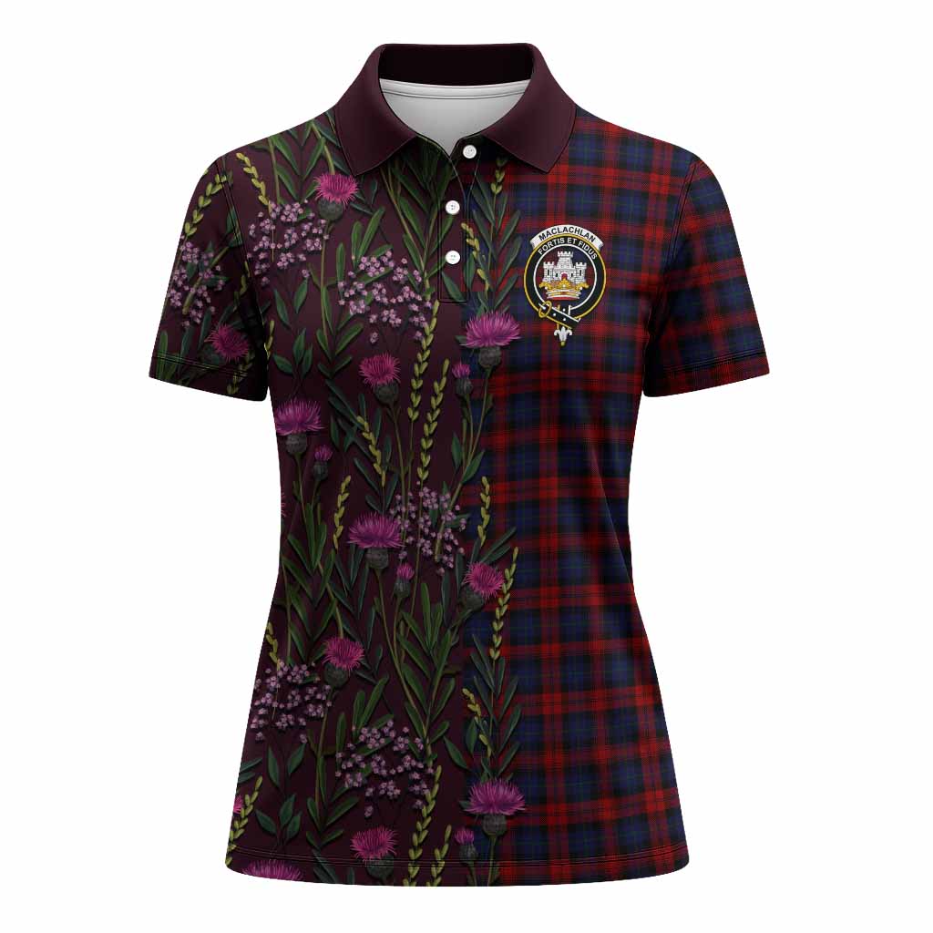 MacLachlan (McLachlan) Family Crest Tartan Women Polo Shirt Scottish Thistle Flower Pattern Half Style - Tartan Vibes Clothing