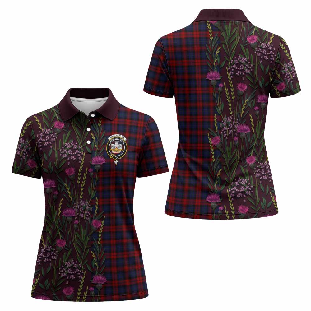 MacLachlan (McLachlan) Family Crest Tartan Women Polo Shirt Scottish Thistle Flower Pattern Half Style - Tartan Vibes Clothing
