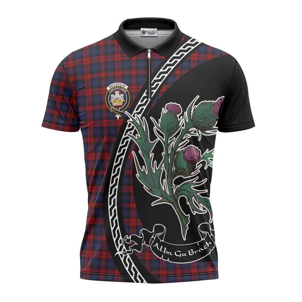 MacLachlan (McLachlan) Family Crest Tartan Zipper Polo Shirt Alba Thistle Inspired - Tartan Vibes Clothing