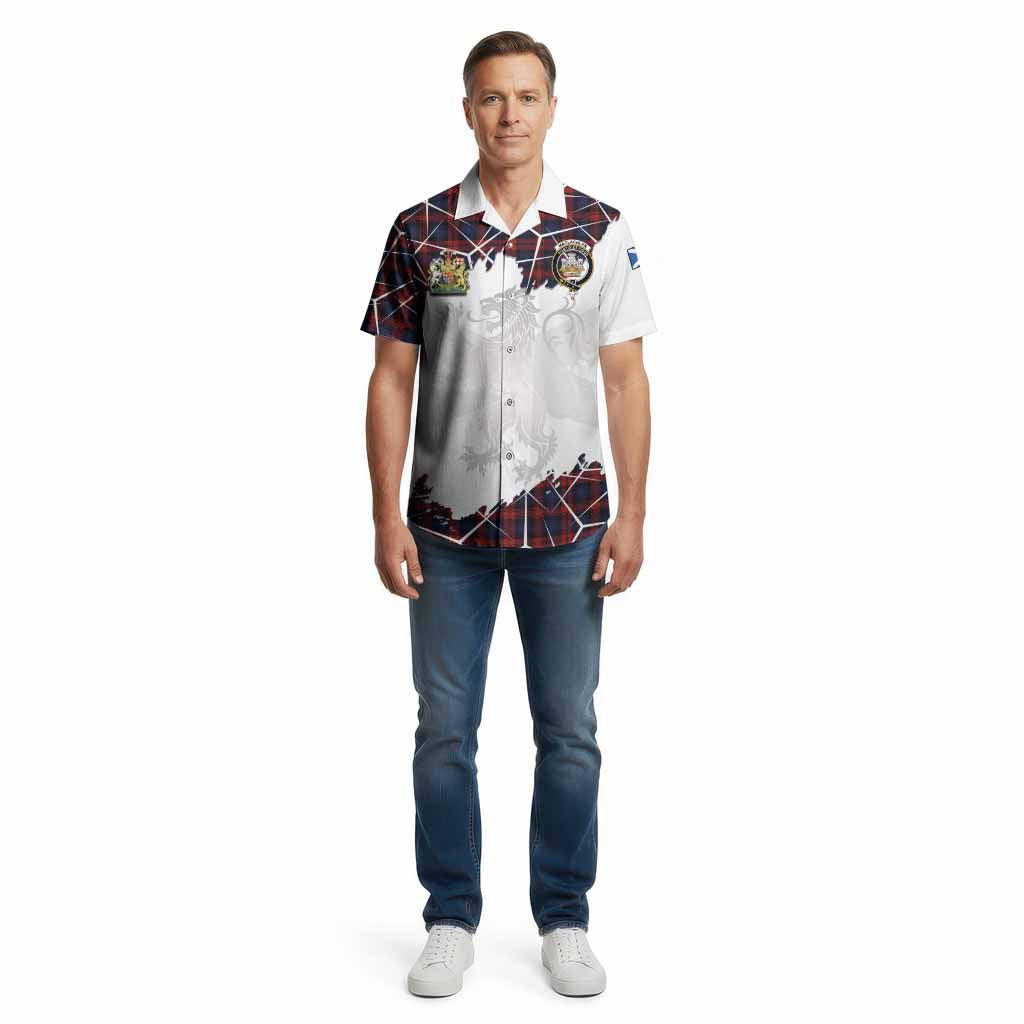 MacLachlan (McLachlan) Tartan Cotton Hawaiian Shirt with Family Crest and Lion Rampant Grunge Style