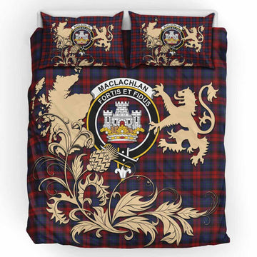 MacLachlan (McLachlan) Tartan Crest Bedding Set with Scottish Iconic Symbols 