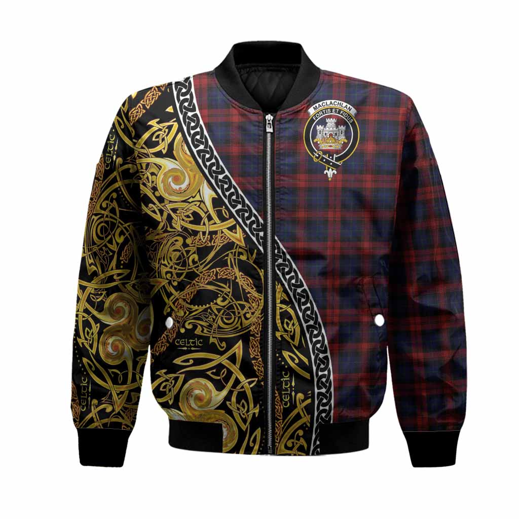 MacLachlan (McLachlan) Tartan Crest Bomber Jacket Celtic Knot and Triple Trickle Spiral Symbols