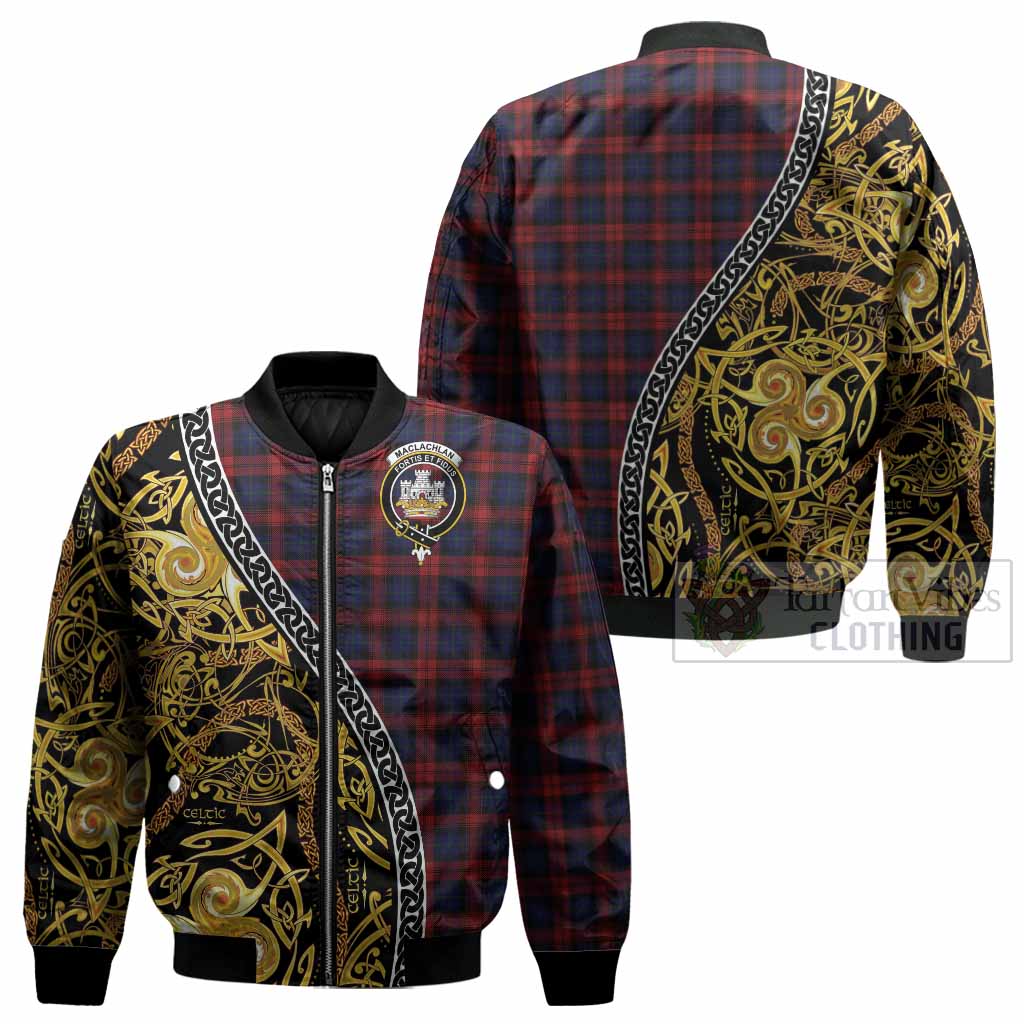MacLachlan (McLachlan) Tartan Crest Bomber Jacket Celtic Knot and Triple Trickle Spiral Symbols