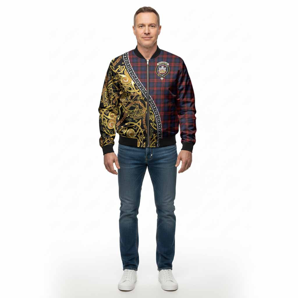 MacLachlan (McLachlan) Tartan Crest Bomber Jacket Celtic Knot and Triple Trickle Spiral Symbols