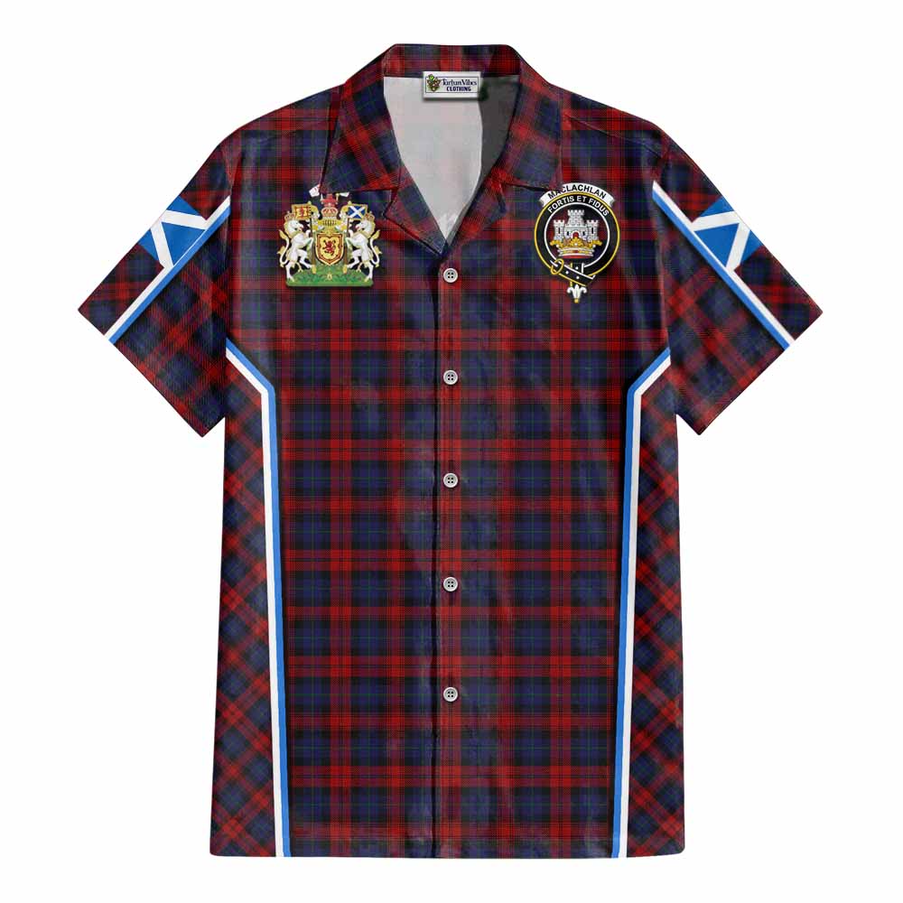 MacLachlan (McLachlan) Tartan Crest Cotton Hawaiian Shirt Scotland Coat of Arm Flag Style - Tartan Vibes Clothing