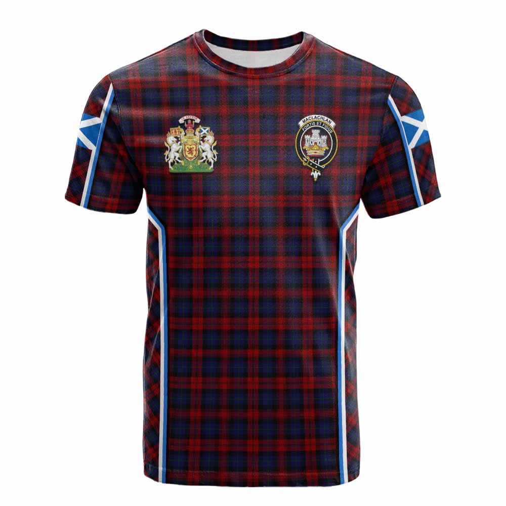 MacLachlan (McLachlan) Tartan Crest Cotton T-shirt Scotland Coat of Arm Flag Style - Tartan Vibes Clothing