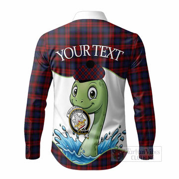 MacLachlan (McLachlan) Tartan Crest Cute Nessie Long Sleeve Button Shirts Scottish Loch Ness Monster