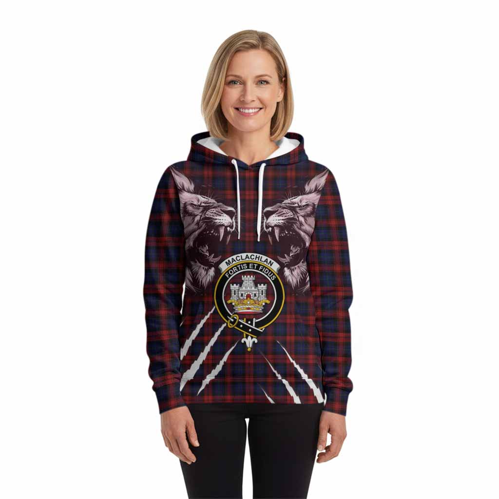 MacLachlan (McLachlan) Tartan Crest Hoodie Ferocious Lion Style