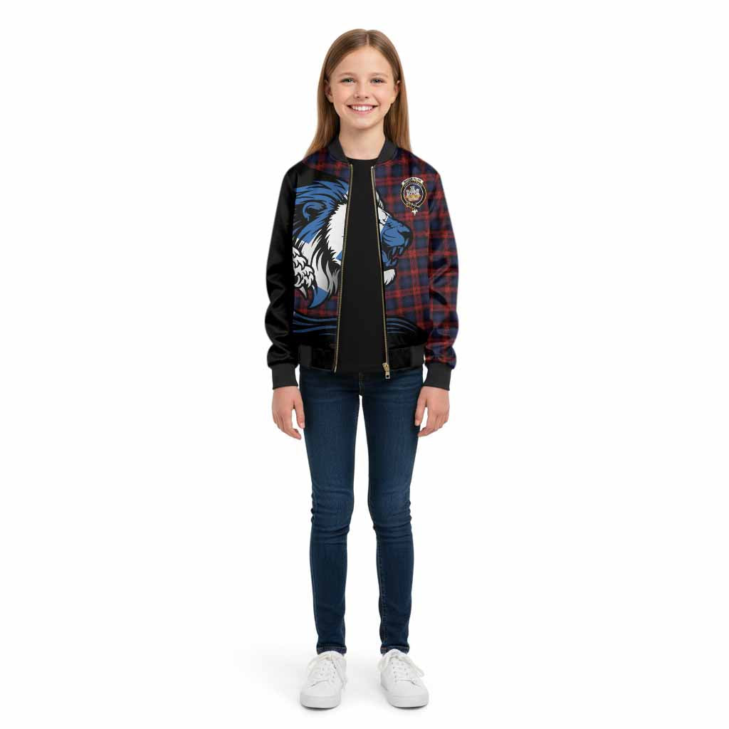 MacLachlan (McLachlan) Tartan Crest Kid Bomber Jacket Scottish Golden Lions Wave Flow