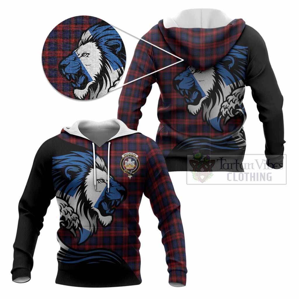 MacLachlan (McLachlan) Tartan Crest Knitted Hoodie Scottish Golden Lions Wave Flow