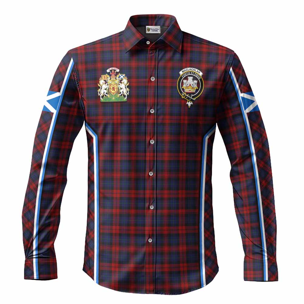 MacLachlan (McLachlan) Tartan Crest Long Sleeve Button Shirts Scotland Coat of Arm Flag Style - Tartan Vibes Clothing