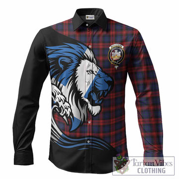 MacLachlan (McLachlan) Tartan Crest Long Sleeve Button Shirts Scottish Golden Lions Wave Flow
