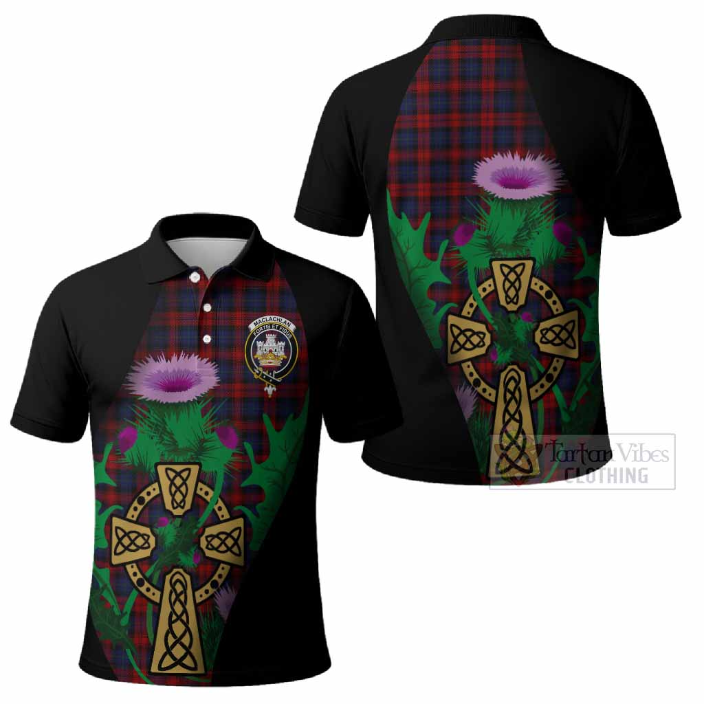 MacLachlan (McLachlan) Tartan Crest Polo Shirt Celtic Cross Thistle Flowers