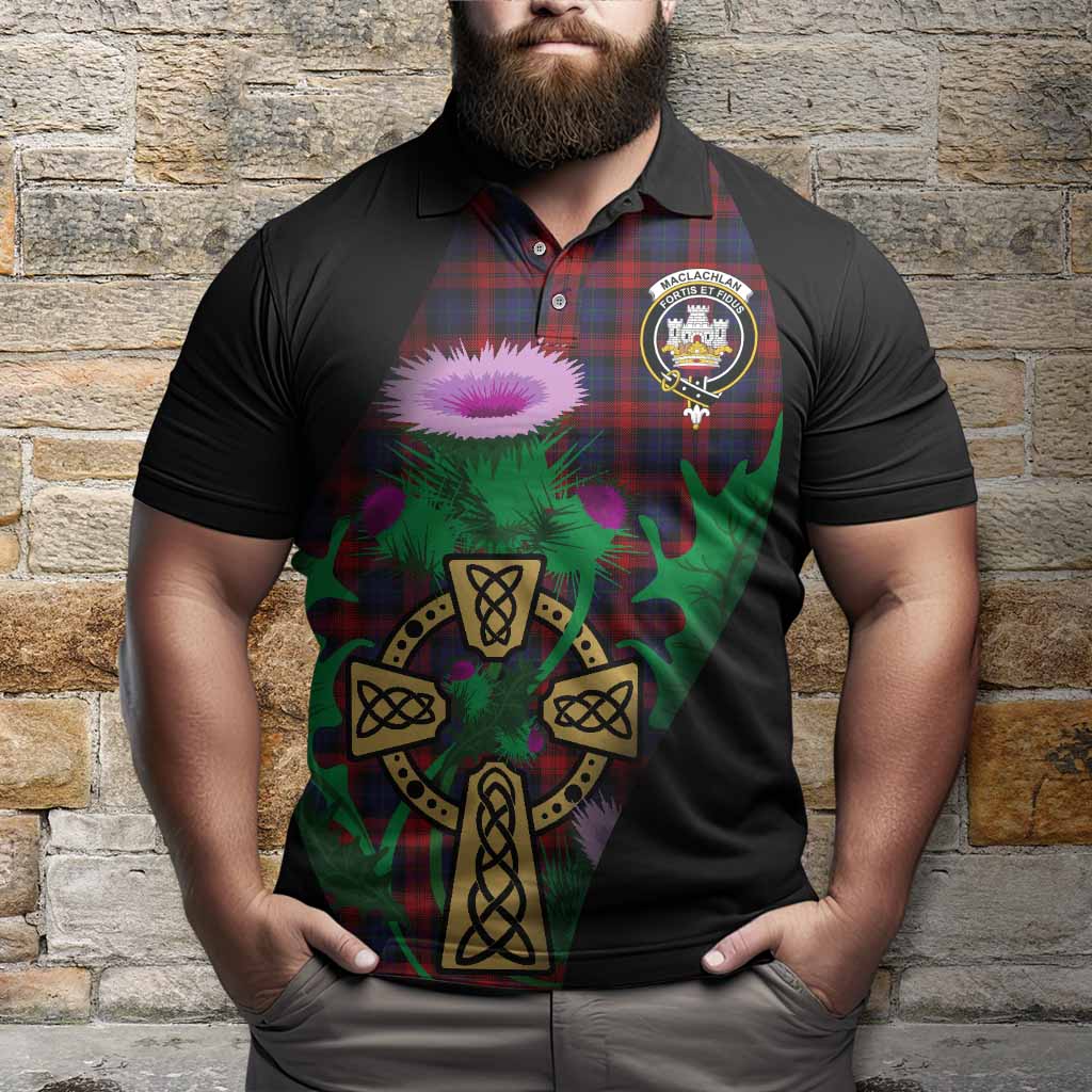 MacLachlan (McLachlan) Tartan Crest Polo Shirt Celtic Cross Thistle Flowers