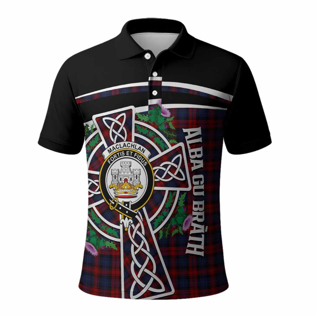 MacLachlan (McLachlan) Tartan Crest Polo Shirt Scottish Thistle Celtic Cross Alba Gu Brath