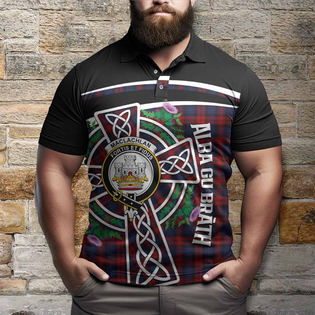 MacLachlan (McLachlan) Tartan Crest Polo Shirt Scottish Thistle Celtic Cross Alba Gu Brath
