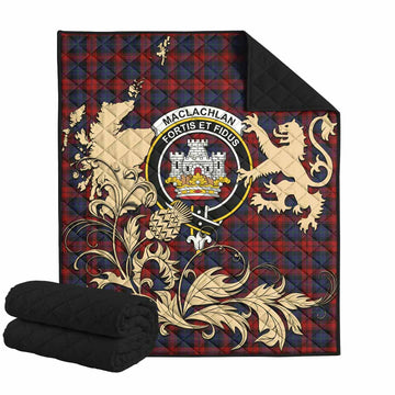 MacLachlan (McLachlan) Tartan Crest Premium Quilt with Scottish Iconic Symbols 