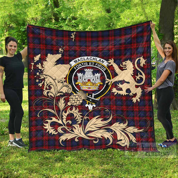 MacLachlan (McLachlan) Tartan Crest Premium Quilt with Scottish Iconic Symbols 