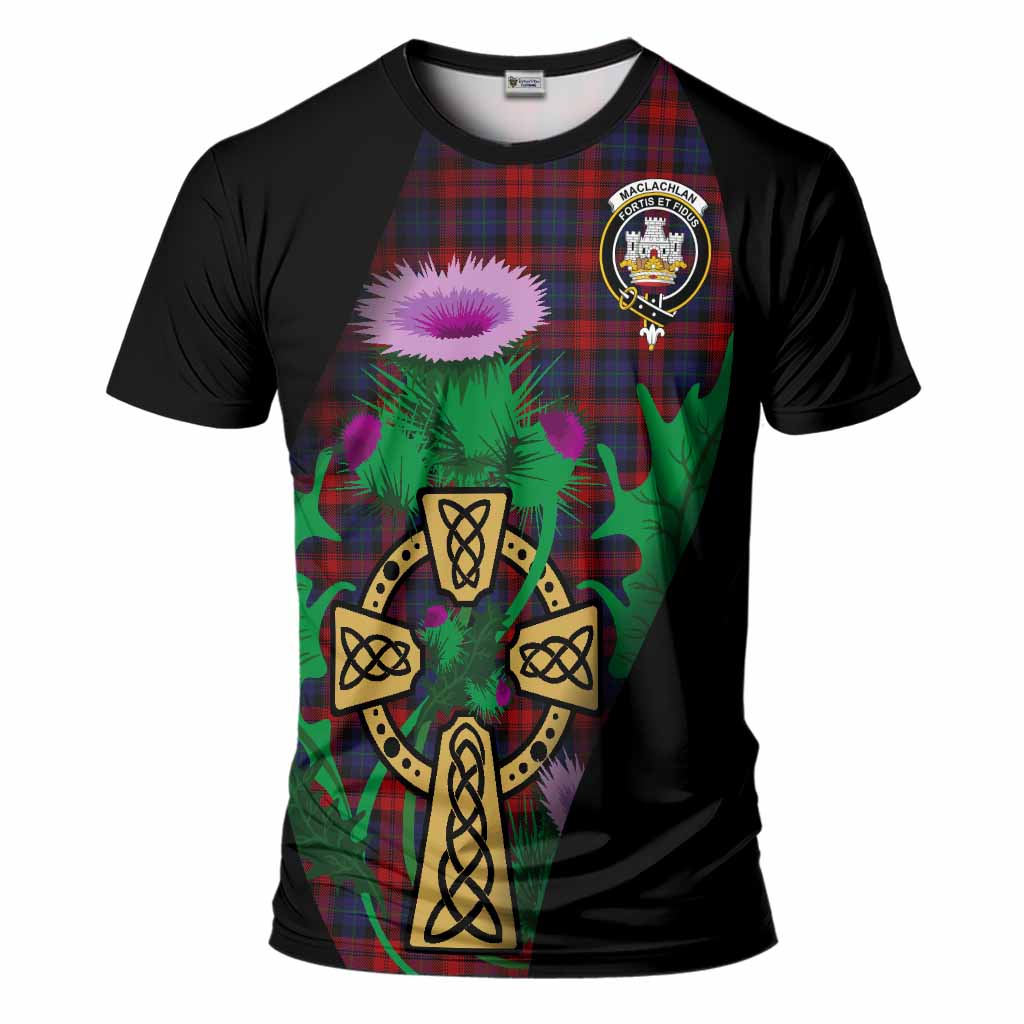 MacLachlan (McLachlan) Tartan Crest T-Shirt Celtic Cross Thistle Flowers