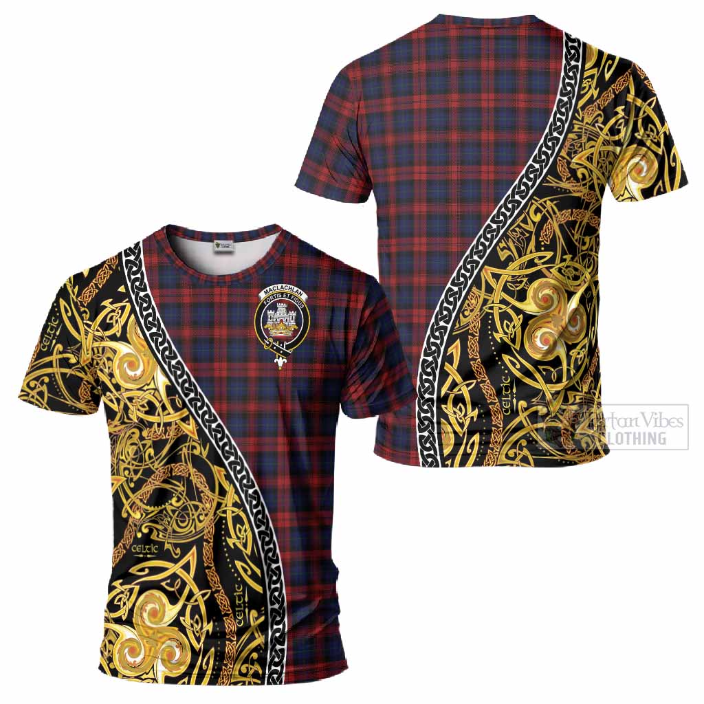 MacLachlan (McLachlan) Tartan Crest T-Shirt Celtic Knot and Triple Trickle Spiral Symbols