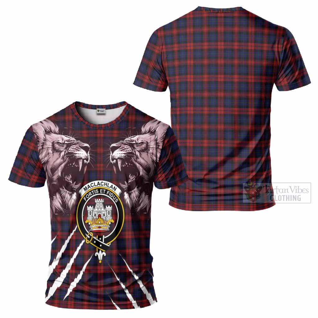 MacLachlan (McLachlan) Tartan Crest T-Shirt Ferocious Lion Style