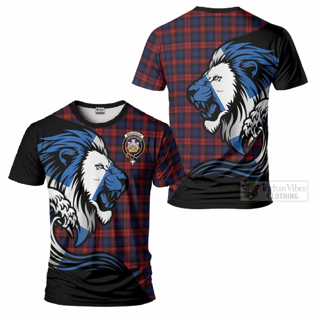 MacLachlan (McLachlan) Tartan Crest T-Shirt Scottish Golden Lions Wave Flow