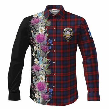 MacLachlan (McLachlan) Tartan Crest Thistle Floral Long Sleeve Button Shirts Men's Shirt S - Tartan Vibes Clothing