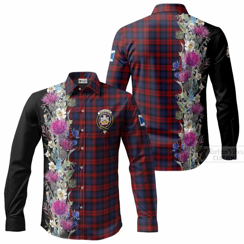 MacLachlan (McLachlan) Tartan Crest Thistle Floral Long Sleeve Button Shirts Men's Shirt - Tartan Vibes Clothing