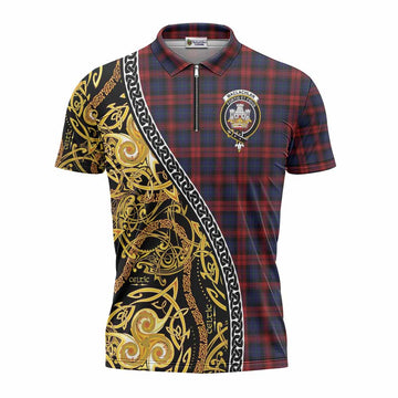 MacLachlan (McLachlan) Tartan Crest Zipper Polo Shirt Celtic Knot and Triple Trickle Spiral Symbols