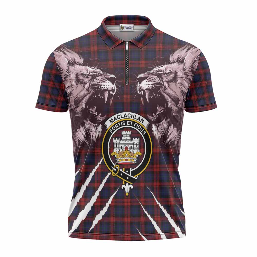 MacLachlan (McLachlan) Tartan Crest Zipper Polo Shirt Ferocious Lion Style