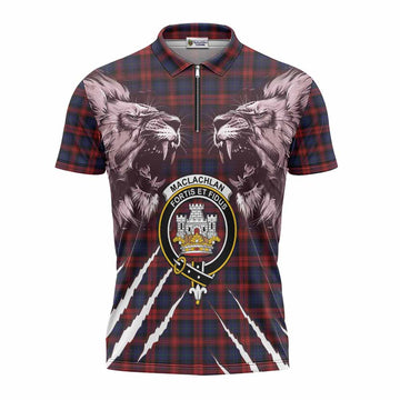 MacLachlan (McLachlan) Tartan Crest Zipper Polo Shirt Ferocious Lion Style