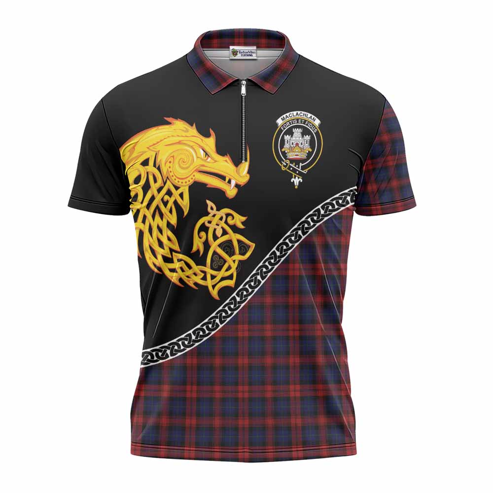 MacLachlan (McLachlan) Tartan Crest Zipper Polo Shirt Legendary Dragon Knot Half Style