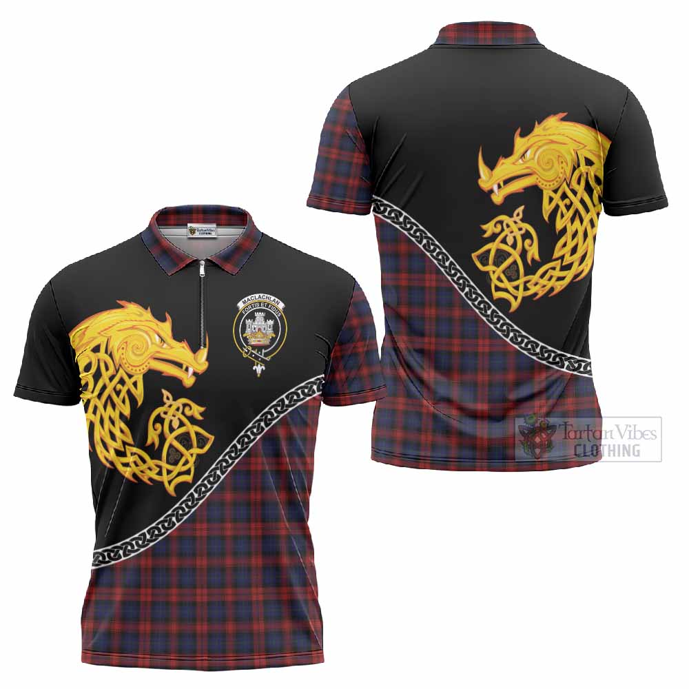 MacLachlan (McLachlan) Tartan Crest Zipper Polo Shirt Legendary Dragon Knot Half Style