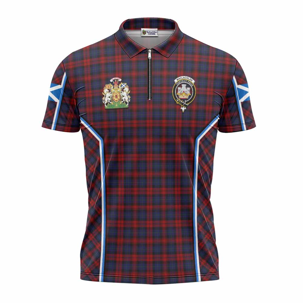 MacLachlan (McLachlan) Tartan Crest Zipper Polo Shirt Scotland Coat of Arm Flag Style - Tartan Vibes Clothing