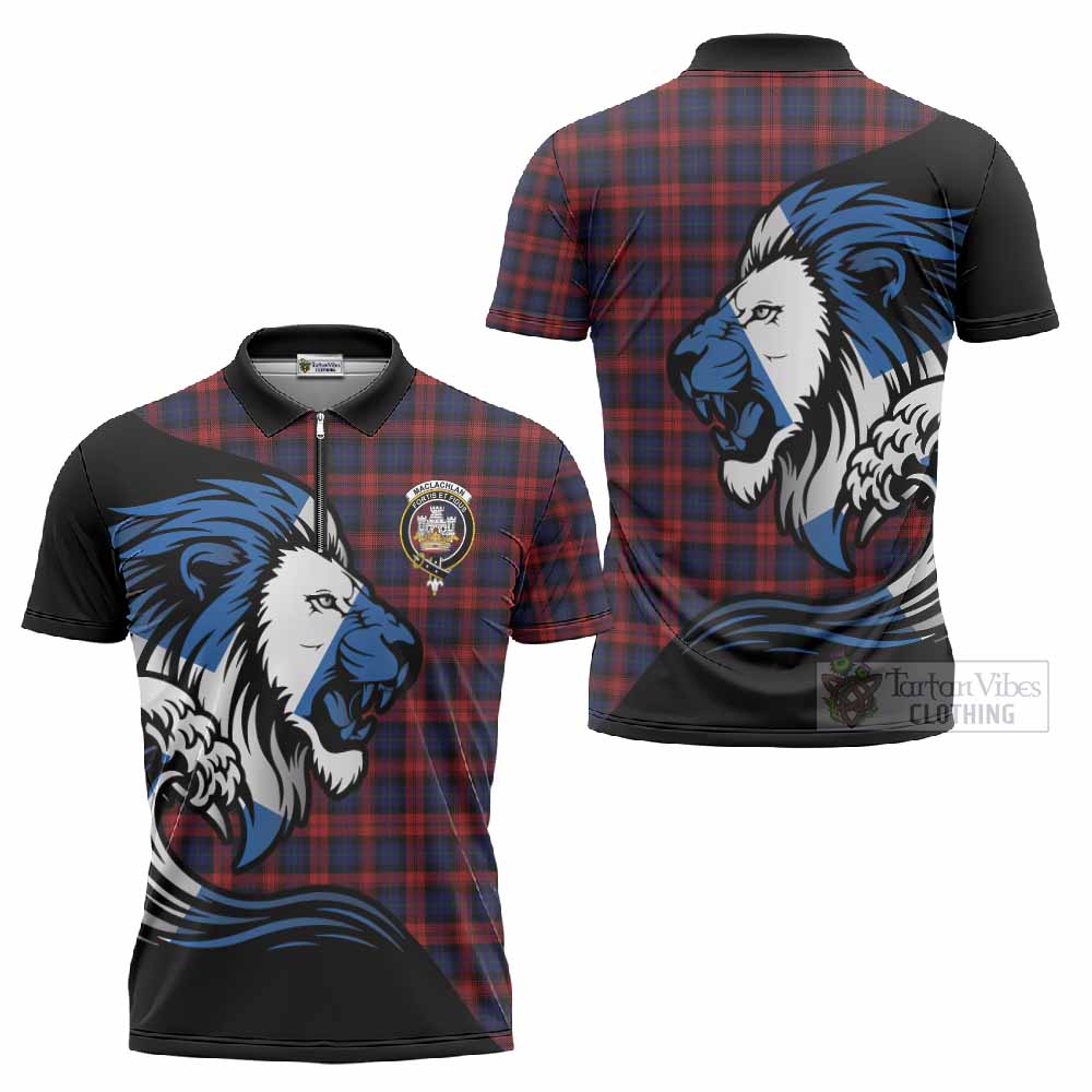 MacLachlan (McLachlan) Tartan Crest Zipper Polo Shirt Scottish Golden Lions Wave Flow