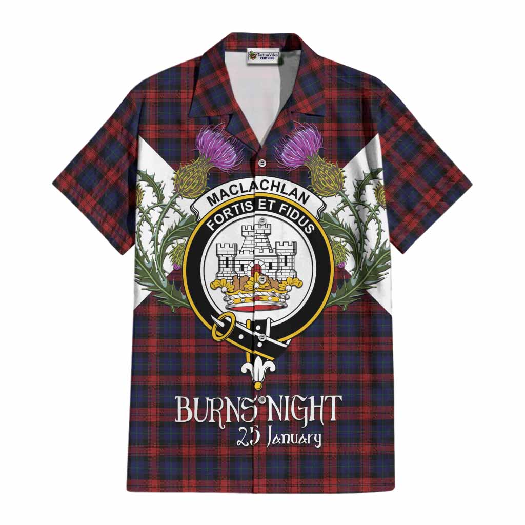 MacLachlan (McLachlan) Tartan Family Crest Cotton Hawaiian Shirt Scottish Burns Night Thistle Floral