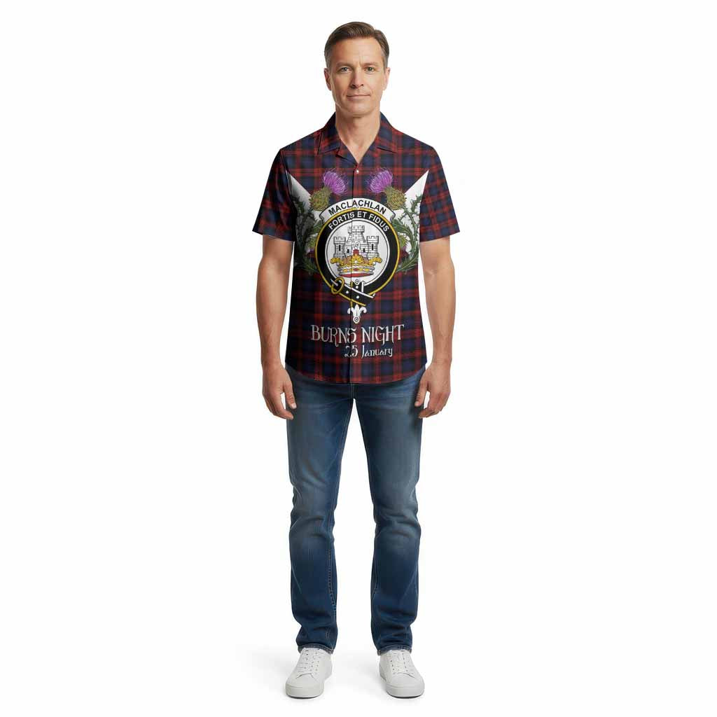 MacLachlan (McLachlan) Tartan Family Crest Cotton Hawaiian Shirt Scottish Burns Night Thistle Floral