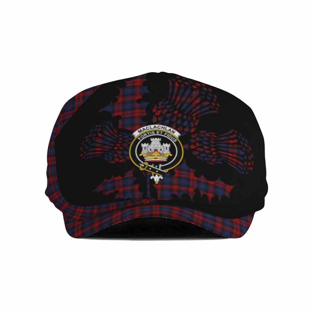 MacLachlan (McLachlan) Tartan Family Crest Flat Cap, Jeff Cap Scotland Thistle Floral