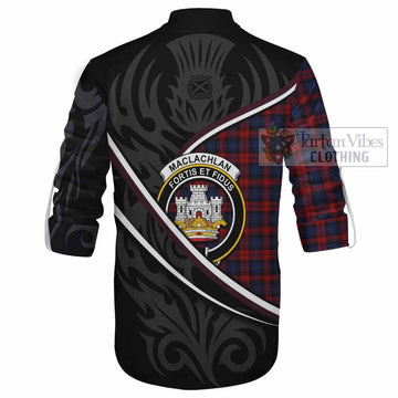 MacLachlan (McLachlan) Tartan Family Crest Ghillie Kilt Shirt Celtic Scottish Thistle Floral