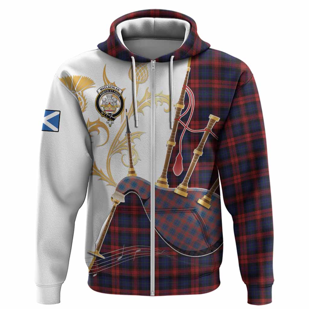 MacLachlan (McLachlan) Tartan Family Crest Hoodie Bagpipes with Scottish Thistle