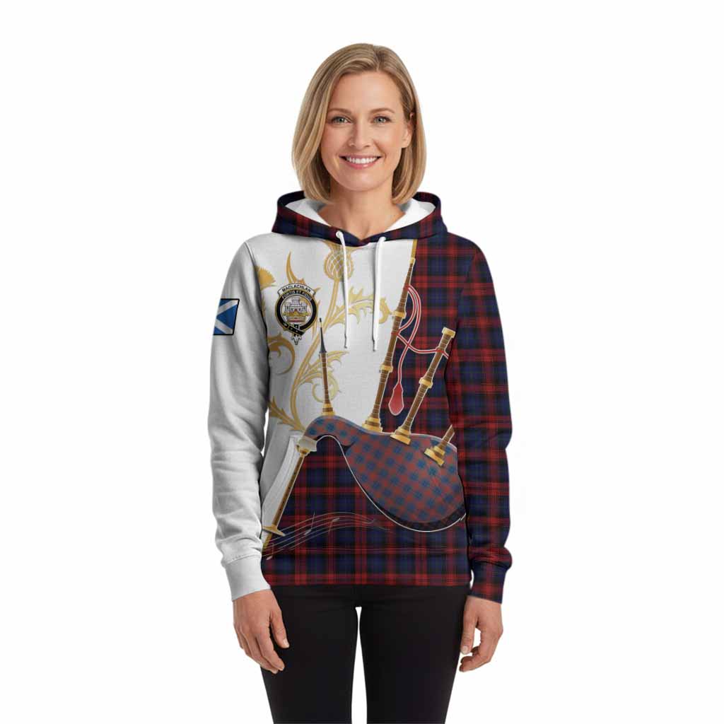 MacLachlan (McLachlan) Tartan Family Crest Hoodie Bagpipes with Scottish Thistle