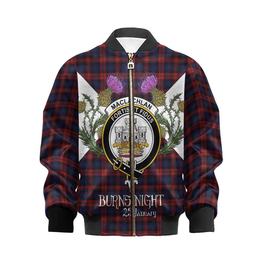 MacLachlan (McLachlan) Tartan Family Crest Kid Bomber Jacket Scottish Burns Night Thistle Floral