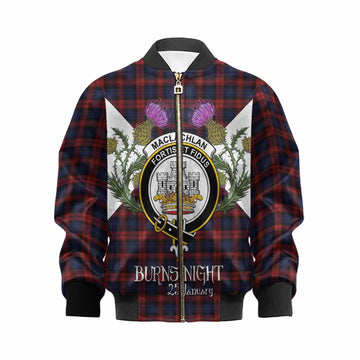 MacLachlan (McLachlan) Tartan Family Crest Kid Bomber Jacket Scottish Burns Night Thistle Floral