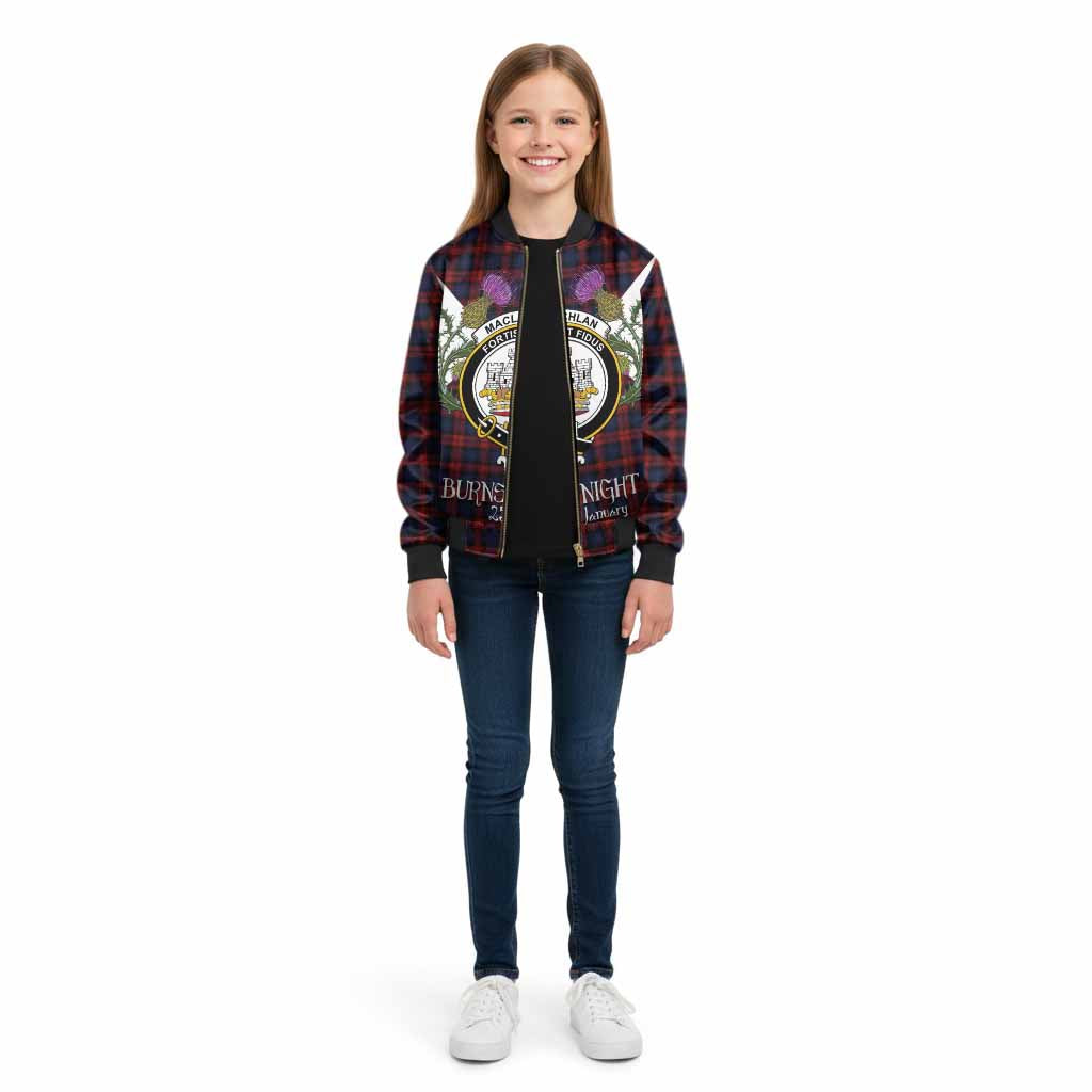 MacLachlan (McLachlan) Tartan Family Crest Kid Bomber Jacket Scottish Burns Night Thistle Floral