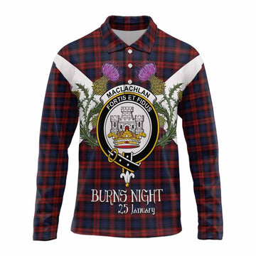 MacLachlan (McLachlan) Tartan Family Crest Long Sleeve Polo Shirt Scottish Burns Night Thistle Floral