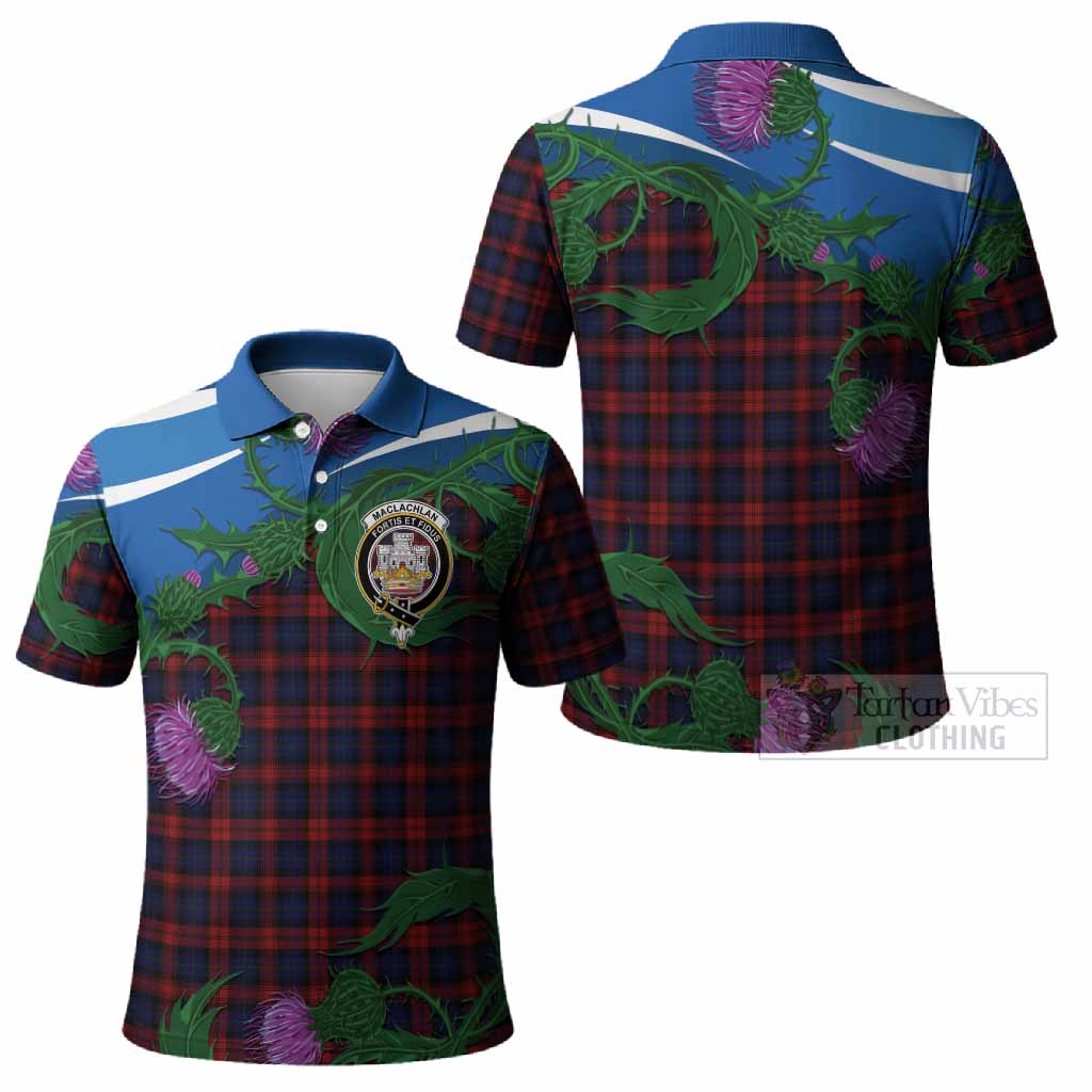 MacLachlan (McLachlan) Tartan Family Crest Polo Shirt Thistle in Minimalism