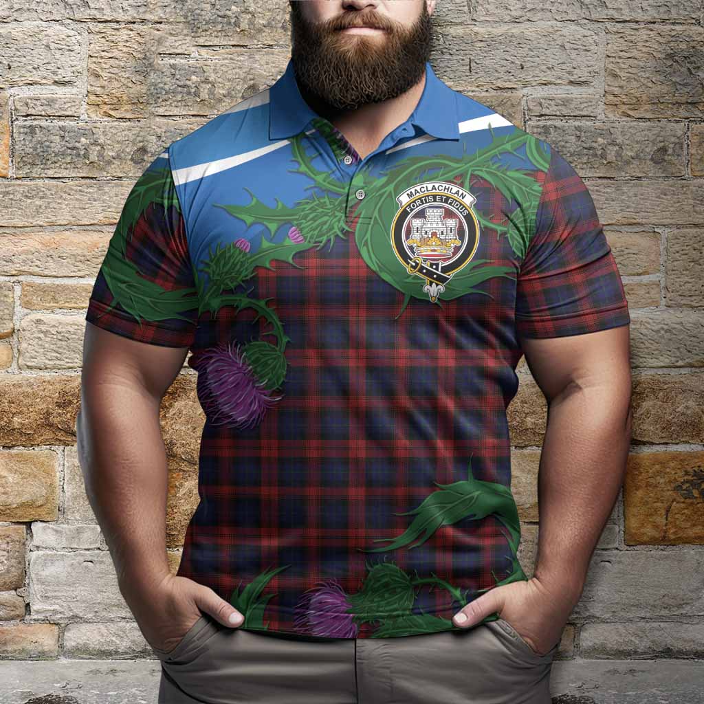 MacLachlan (McLachlan) Tartan Family Crest Polo Shirt Thistle in Minimalism